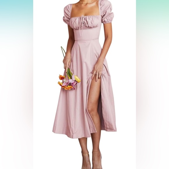 Women’s Puff Sleeve Cottage-core Boho split Long Dress Party Festival - Picture 1 of 7